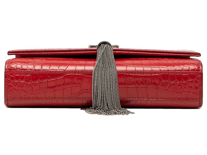 Borsa a tracolla Kate con nappa con stampa coccodrillo rossa Saint Laurent Small Rosso - vista 3