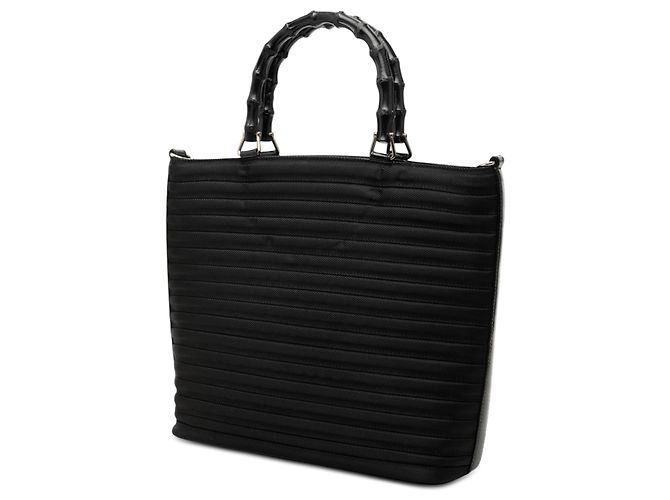 Bamboo Borsa Satchel Gucci in nylon nero con bambù - vista 2