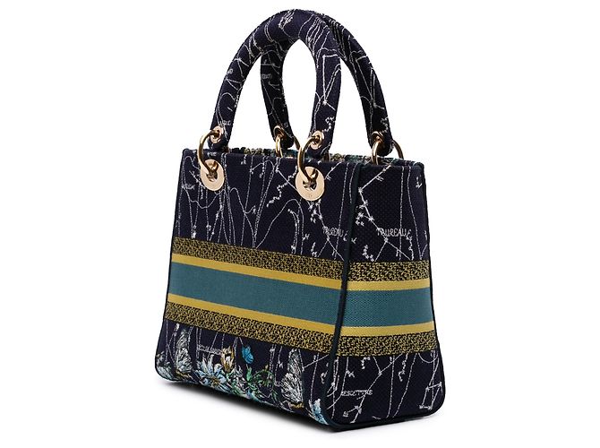 Lady D Lite in tela ricamata Zodiac blu Medium di Dior Blu navy - vista 2