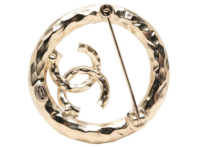 Spilla rotonda Chanel Gold CC placcata oro e strass D'oro - vista 3