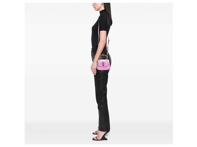 Borsa Gucci Pink Mini Calfskin Web 1947 Bamboo Top Handle Rosa - vista 6