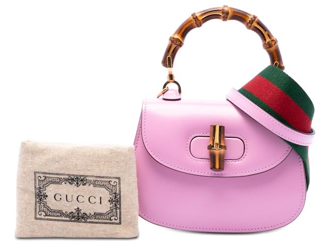Borsa Gucci Pink Mini Calfskin Web 1947 Bamboo Top Handle Rosa - vista 7