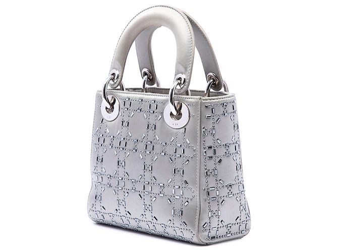 Lady Dior Dior Grigio Mini Satin Cannage con Cristalli Marrone - vista 2
