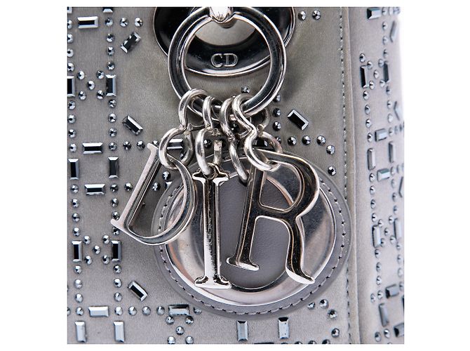 Lady Dior Dior Grigio Mini Satin Cannage con Cristalli Marrone - vista 5