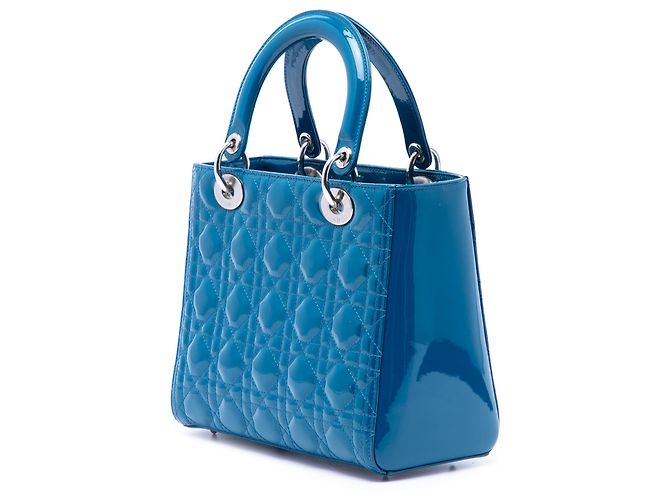 Lady Dior Cannage in vernice blu, misura Medium - vista 2