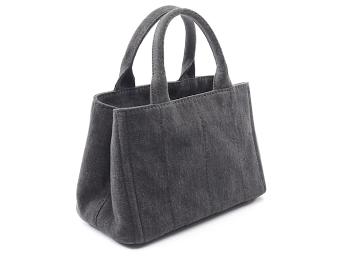 Borsa Prada Gray Small Canvas Canapa Logo Marrone - vista 2