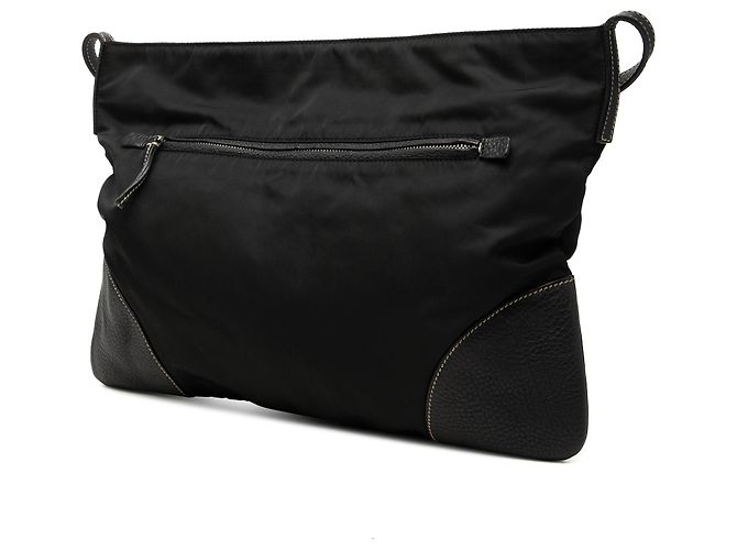 Borsa a tracolla Prada Black Vitello Daino Trimmed Tessuto Zip Top Nero - vista 2