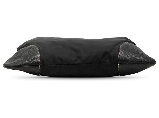 Borsa a tracolla Prada Black Vitello Daino Trimmed Tessuto Zip Top Nero - vista 3