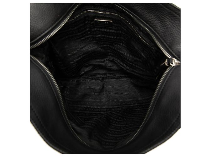 Borsa a tracolla Prada Black Vitello Daino Trimmed Tessuto Zip Top Nero - vista 4
