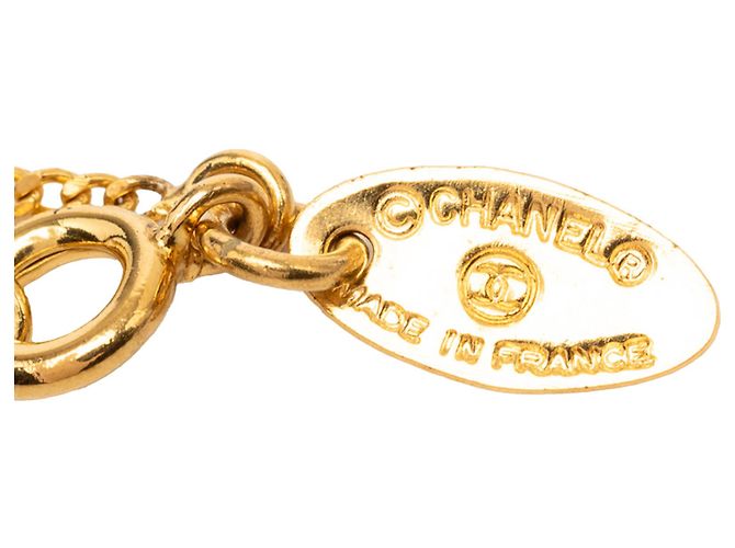 Collana con pendente rotondo Chanel Gold CC placcato oro e strass D'oro - vista 3