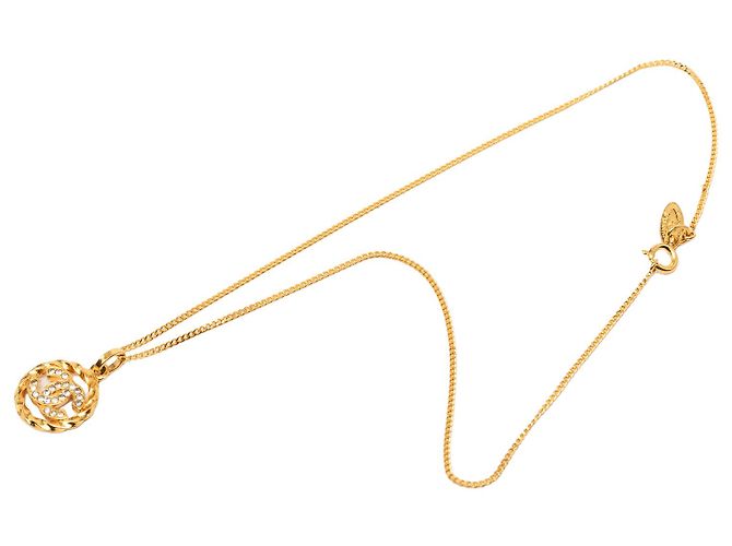 Collana con pendente rotondo Chanel Gold CC placcato oro e strass D'oro - vista 5