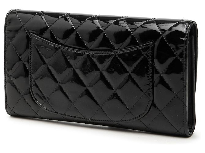 Chanel Black CC Quilted Patent Classic Flap Long Wallet - view 2
