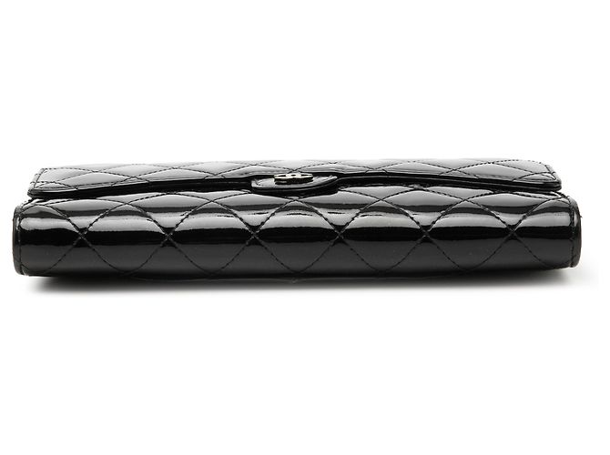 Chanel Black CC Quilted Patent Classic Flap Long Wallet - view 3
