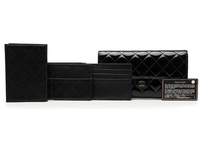 Chanel Black CC Quilted Patent Classic Flap Long Wallet - view 8