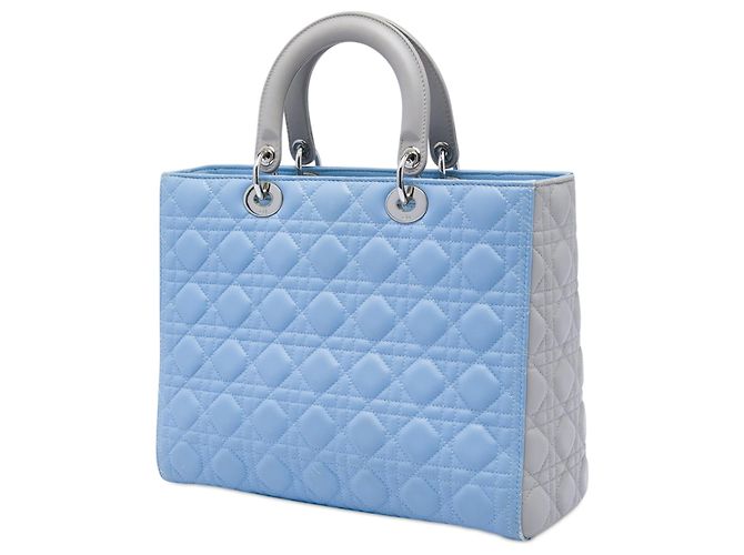 Lady Dior aus zweifarbigem blauem Lammleder groß - Ansicht 2