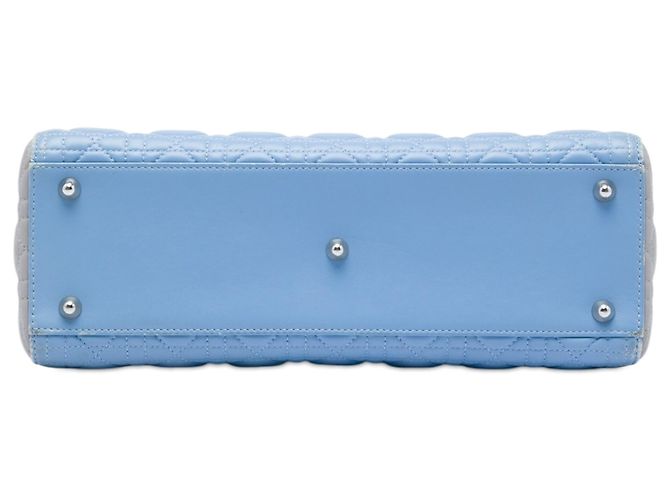 Lady Dior aus zweifarbigem blauem Lammleder groß - Ansicht 3