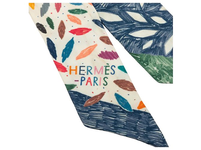 Sciarpa Twilly in seta Hermès Blue Chacun Fait Son Nid - vista 2