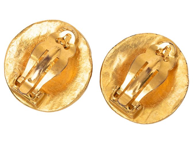 Orecchini Chanel Gold CC Gold Plated Arabesque Round Clip On D'oro - vista 2