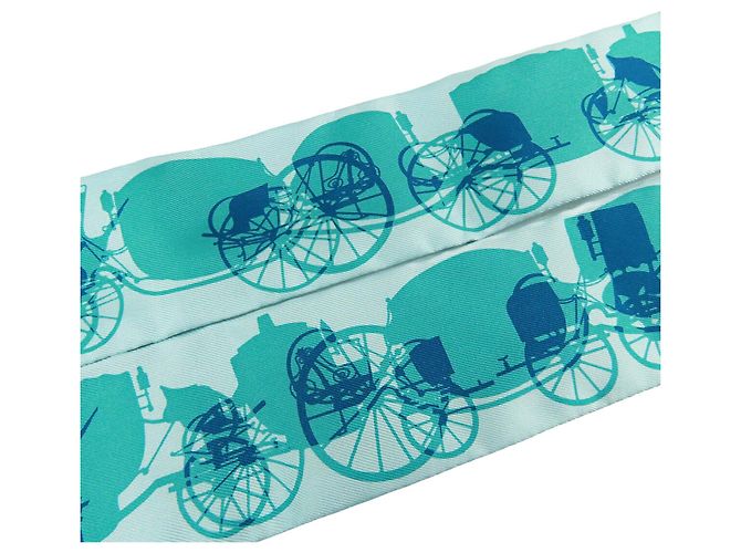 Hermès Seidentuch Twilly Blue Rayons X Carriage Blau Türkis - Ansicht 6