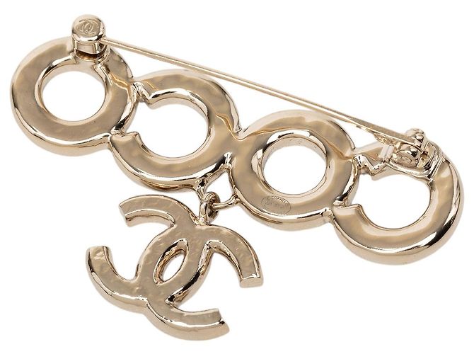 Chanel Gold CC Gold Plated Faux Pearl Coco Dangle Brooch Golden - view 2