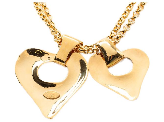 Collana con pendente Chanel Gold CC placcato oro Double Heart D'oro - vista 2