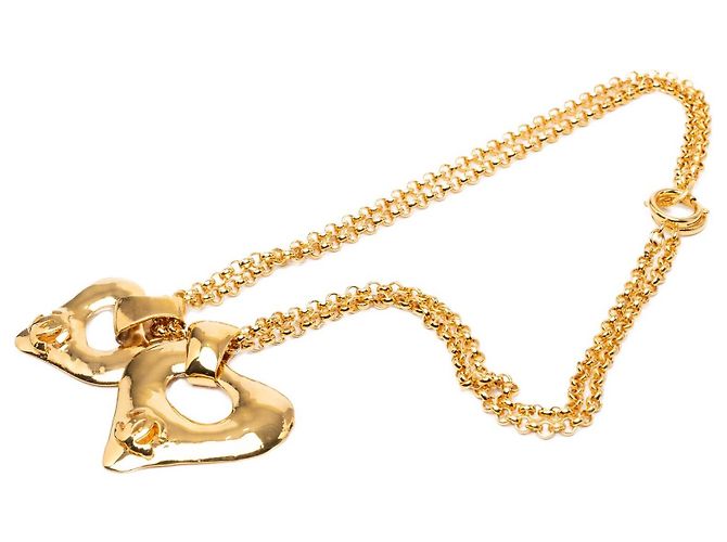 Collana con pendente Chanel Gold CC placcato oro Double Heart D'oro - vista 4