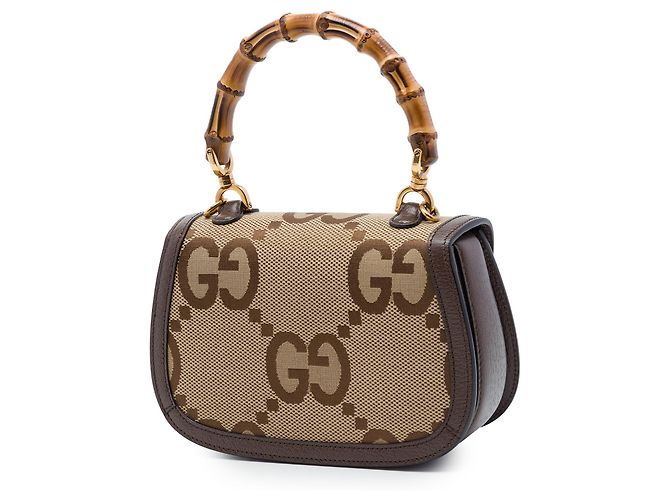 Borsa Gucci Beige Small Jumbo GG Canvas Bamboo 1947 - vista 2