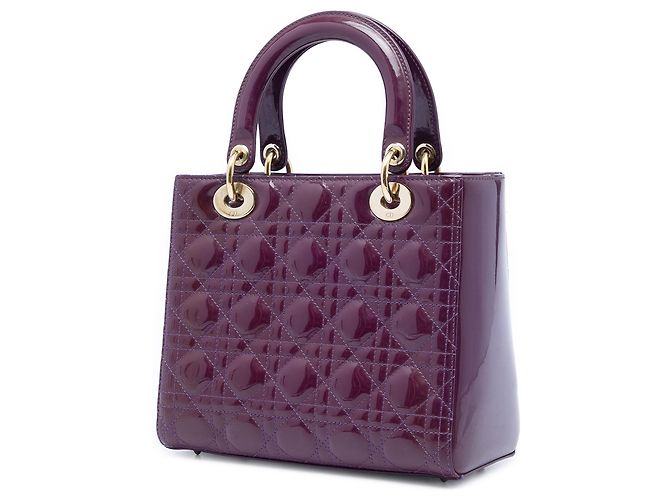 Lady Dior Cannage in vernice viola, misura Medium Porpora - vista 2