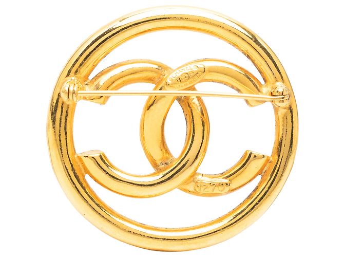 Spilla rotonda Chanel Gold CC placcata oro D'oro - vista 2