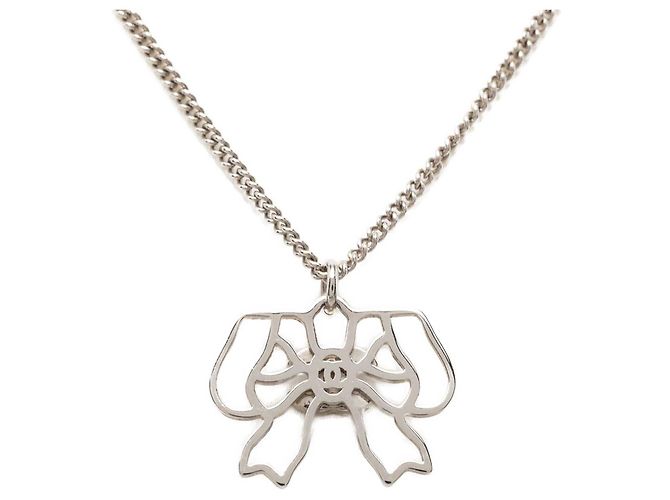 Collana con pendente Chanel Silver CC Brass Strass Bow Argento - vista 2