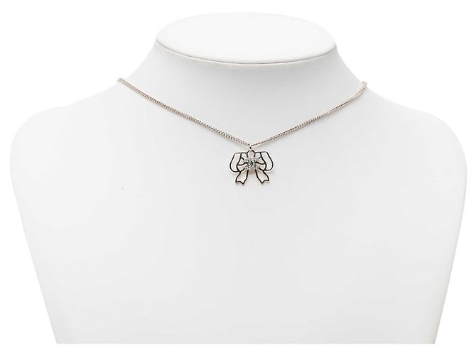 Collana con pendente Chanel Silver CC Brass Strass Bow Argento - vista 6