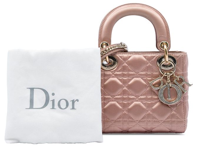 Lady Dior Mini in raso rosa con cristalli Swarovski Cannage - vista 6