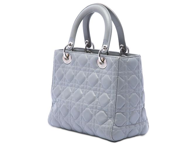 Dior Lady Dior aus metallischem Lammleder Cannage in Grau Medium Braun - Ansicht 2