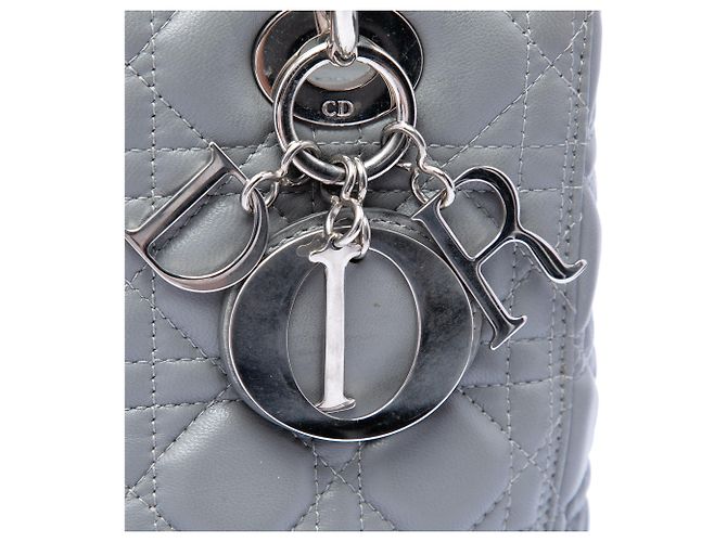 Dior Lady Dior aus metallischem Lammleder Cannage in Grau Medium Braun - Ansicht 5