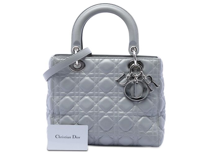Dior Lady Dior aus metallischem Lammleder Cannage in Grau Medium Braun - Ansicht 7