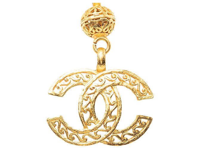 Collana con pendente a sfera filigrana CC placcato oro Chanel Gold D'oro - vista 2