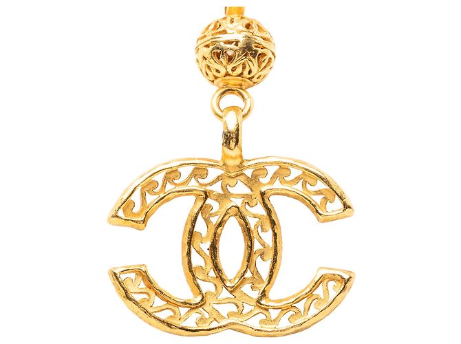 Collana con pendente a sfera filigrana CC placcato oro Chanel Gold D'oro - vista 3