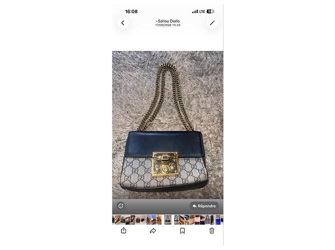 Gucci Marmont Schultertasche aus GG Supreme Canvas und Leder Braun Schwarz Beige - Ansicht 2