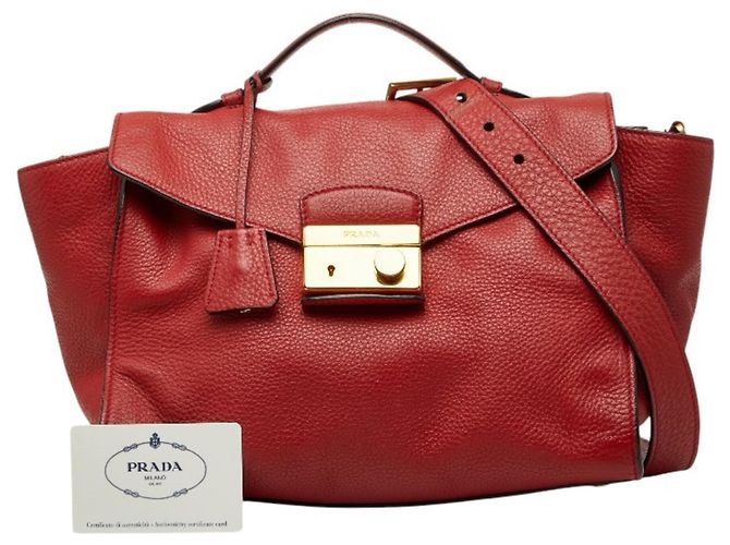 Borsa a mano e borsa a tracolla in pelle rossa Prada Rosso - vista 13