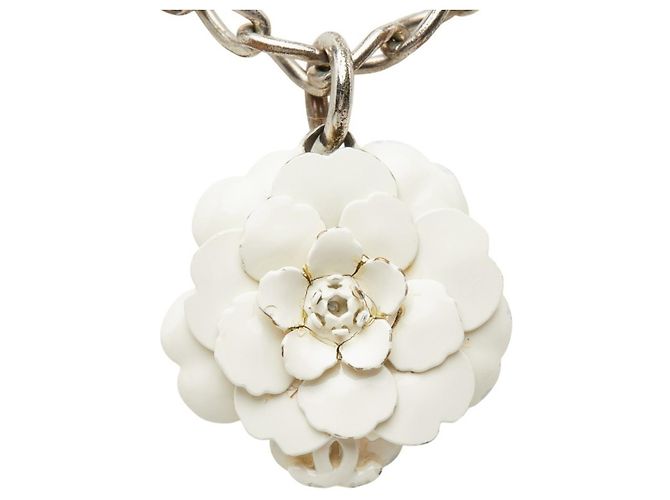 Collana Chanel Coco Mark Motif Camelia Argento Bianco - vista 2