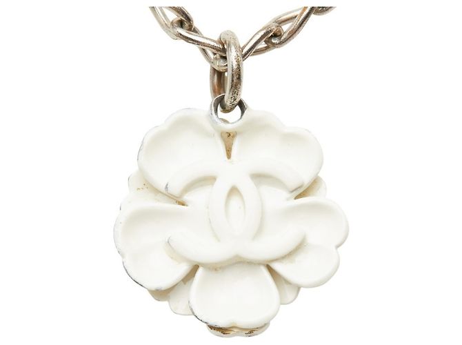 Collana Chanel Coco Mark Motif Camelia Argento Bianco - vista 3