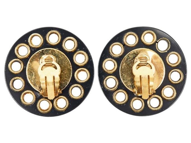 Timeless Orecchini a clip rotondi Vintage Chanel Coco Mark Nero D'oro - vista 3
