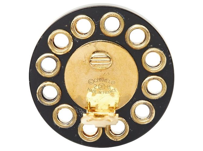 Timeless Orecchini a clip rotondi Vintage Chanel Coco Mark Nero D'oro - vista 4