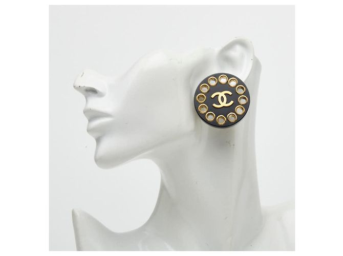 Timeless Orecchini a clip rotondi Vintage Chanel Coco Mark Nero D'oro - vista 5