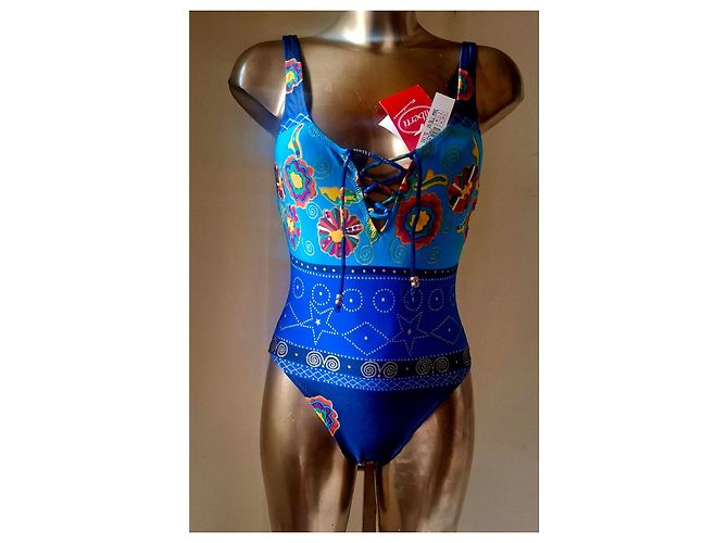 Autre Marque Liberti Beachwear einteiliger Badeanzug in Blau mit Blumenprint - Ansicht 2