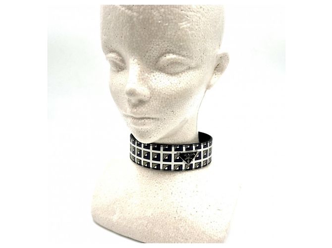 Collana choker in pelle Prada Nero Bianco - vista 2