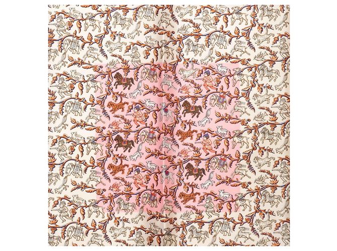 Foulard Hermès Carre 90 CHASSE EN INDE Rosa Multicolore - vista 2