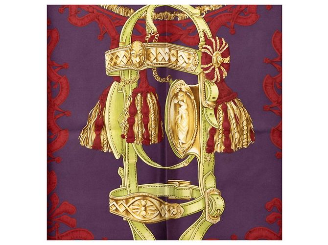 Silk In Hermès Pañuelo Hermes Carre 90 BRIDEDE COUR Multicolor Púrpura - vista 5