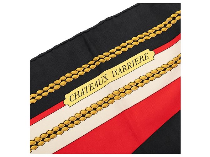 Hermès Hermes Carre 90 Chateau de Arriere Sciarpa Nero Rosso - vista 3