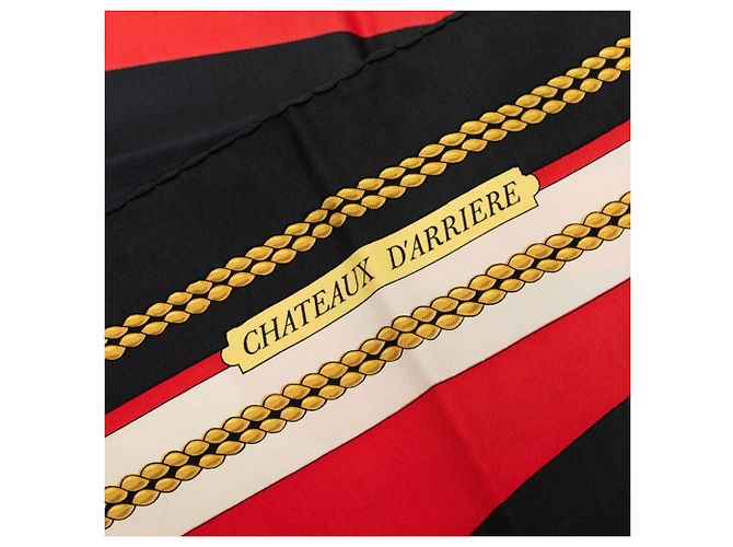 Hermès Hermes Carre 90 Chateau de Arriere Sciarpa Nero Rosso - vista 6